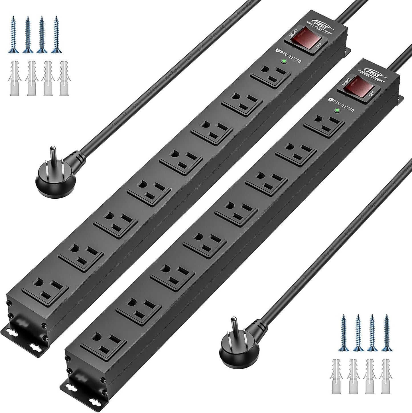 CRST 2 Pack 8 Outlet Metal Heavy Duty Power Strip with Switch, 2100J Surge Protector, 15A/1875W Mountable Wide Spaced Power Bar, 6FT 14AWG Extension Power Cord-5