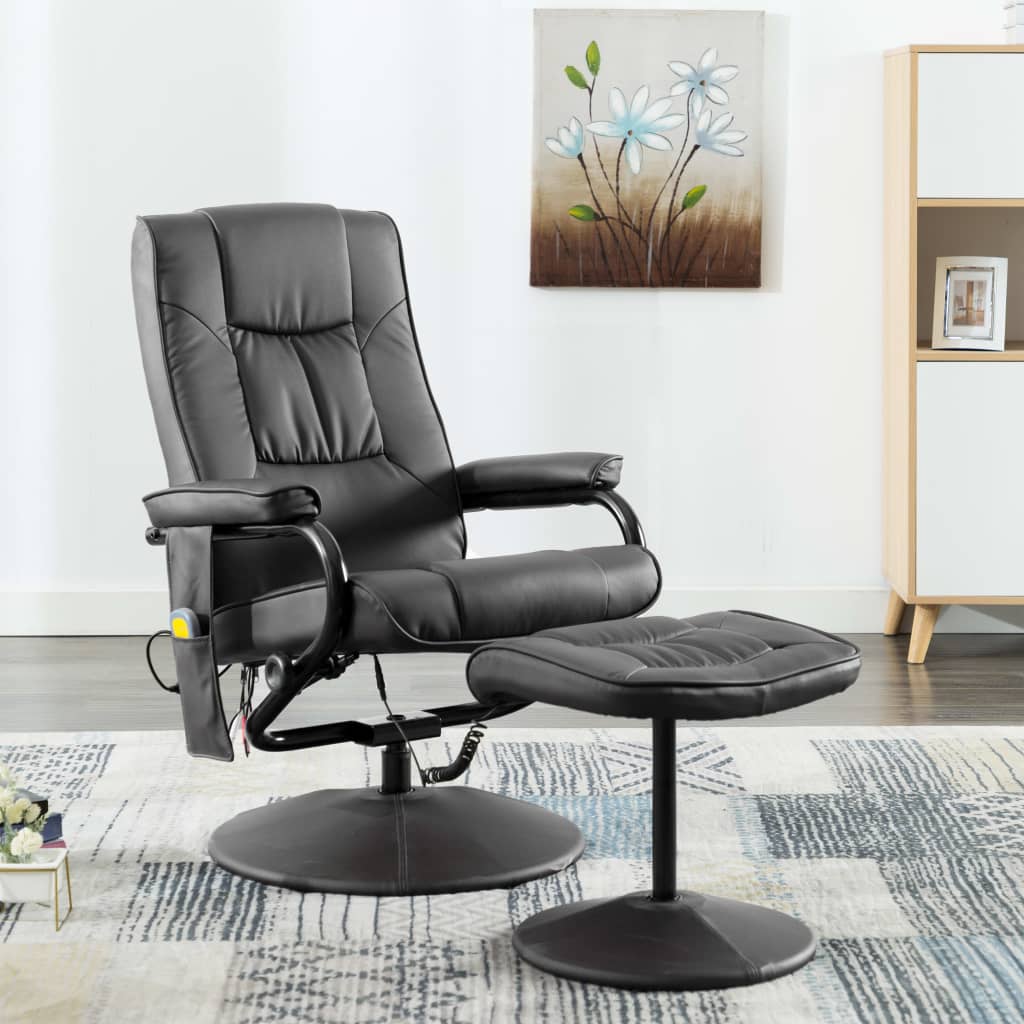 vidaXL Massage Recliner with Ottoman for Home Theater Cinema Faux Leather-8