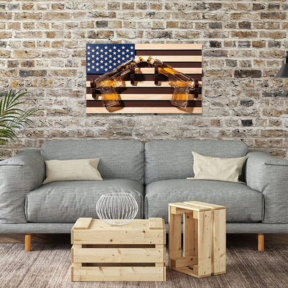 Pistol Whiskey Decanter Set of 2 300ml On American Flag Wall Rack by The Wine Savant - Tik Tok Gun Decanter, Veteran Gifts, Military Gifts, Home Bar Gifts, Law Enforcement Gifts-4
