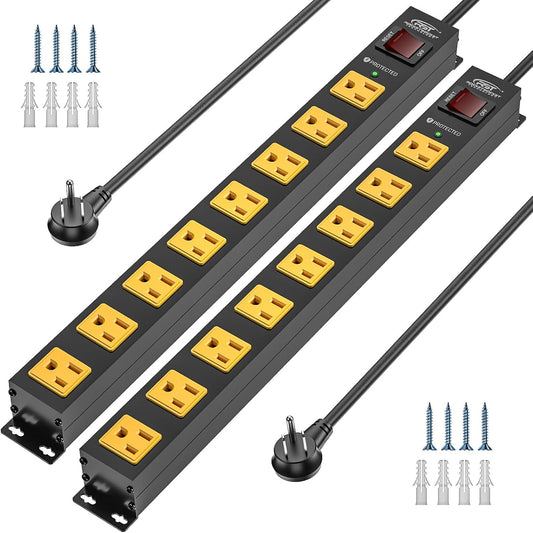 CRST 2 Pack 8 Outlet Metal Heavy Duty Power Strip with Switch, 2100J Surge Protector, 15A/1875W Mountable Wide Spaced Power Bar, 6FT 14AWG Extension Power Cord-0